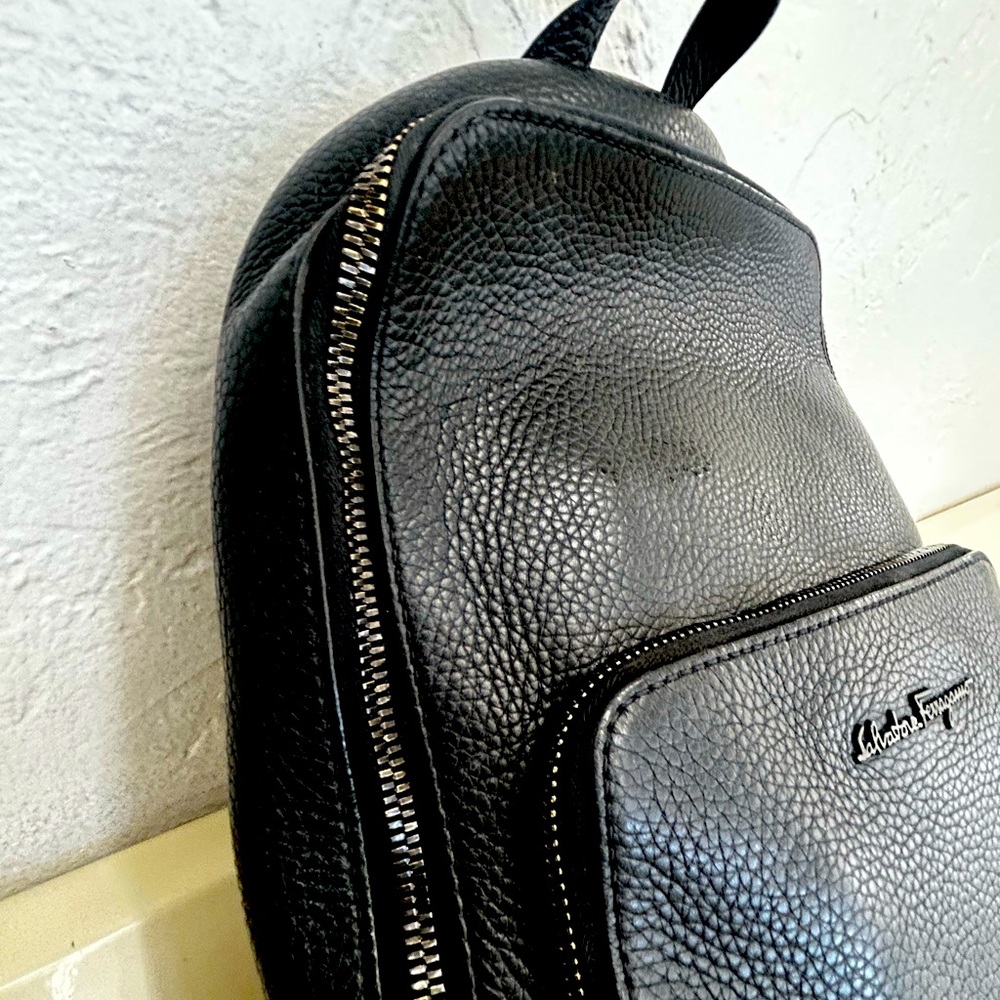 Salvatore Ferragamo Black Leather Backpack/Sling-pack